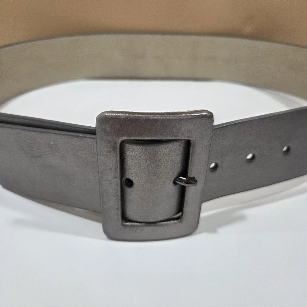 Calvin Klein Platinum Color Wide Leather Belt - Picture 4 of 7